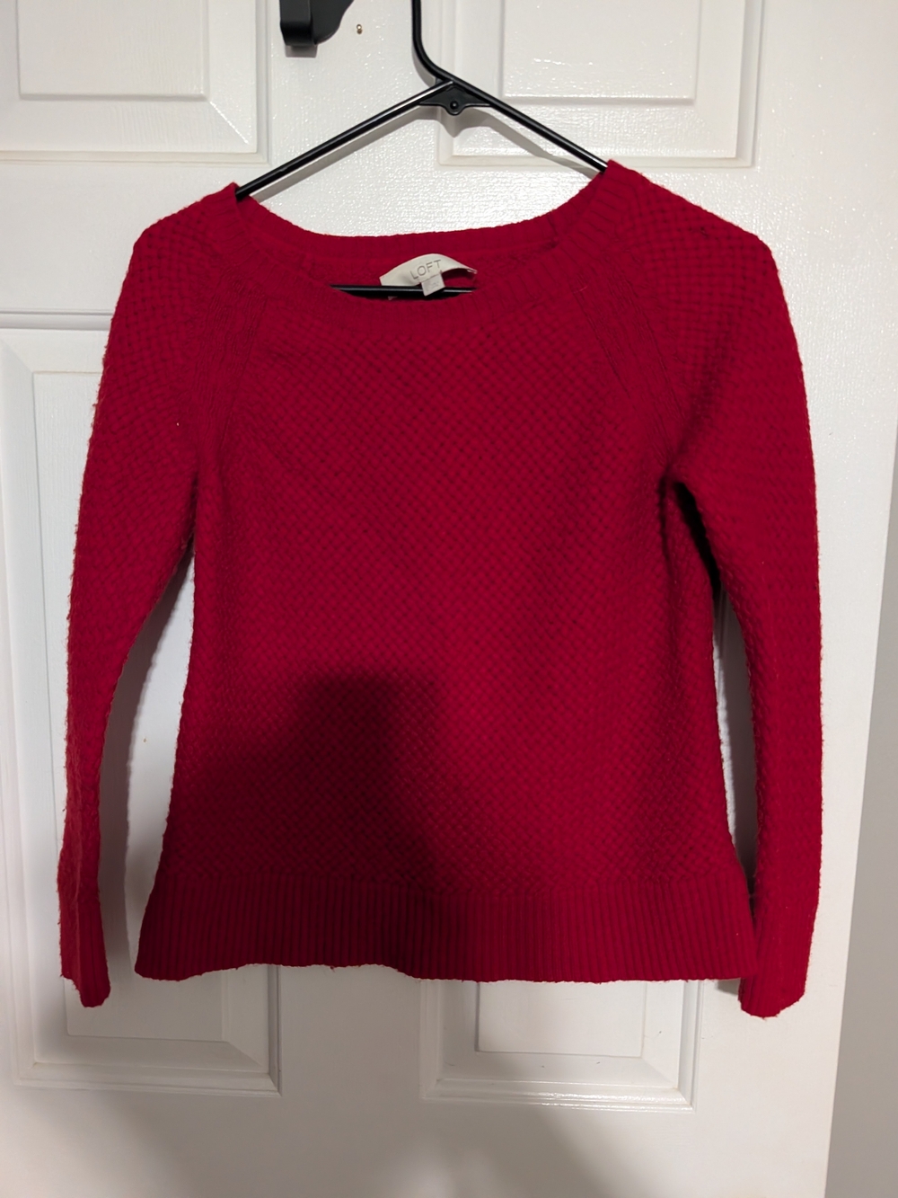 LOFT Red Textured Crewneck Sweater